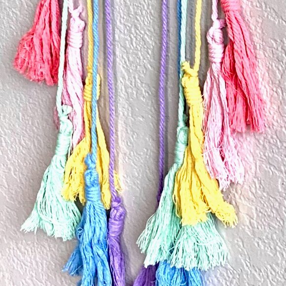 Woven Tasseled Pastel Rainbow Wall Hanging Baby Nursery Children's Room Decor - Picture 5 of 7